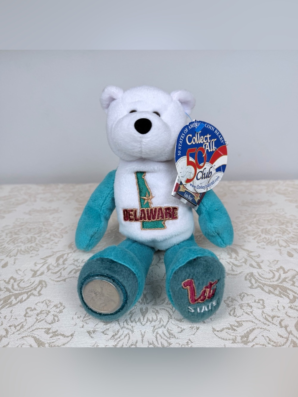 Limited Treasures State Quarter Delaware Plush Bear in Teal and White